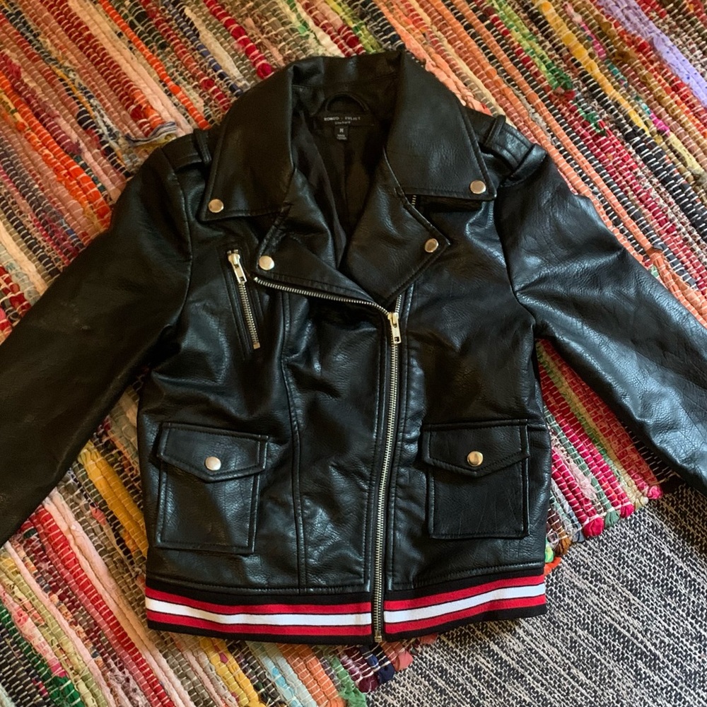 Romeo & Juliet Couture Faux Black Leather Moto Jacket